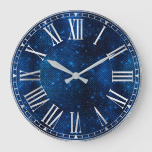 Stylish Royal Blue Shimmer Glitter Glam Pattern Large Clock