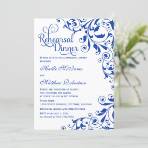 Stylish Royal Blue Swirls Rehearsal Dinner Invitation