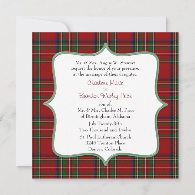 Stylish Royal Stewart Plaid Wedding Invitation (Front)