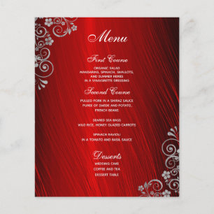 Stylish Ruby Red Grey  Swirl Wedding Menu