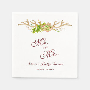 Stylish Rustic Antlers & Wildflowers Wedding Napkin