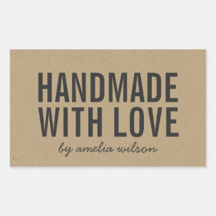 Stylish Rustic Bold Handmade with Love Faux Kraft Rectangular Sticker