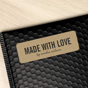 Stylish Rustic Bold Made with Love Faux Kraft Return Address Label