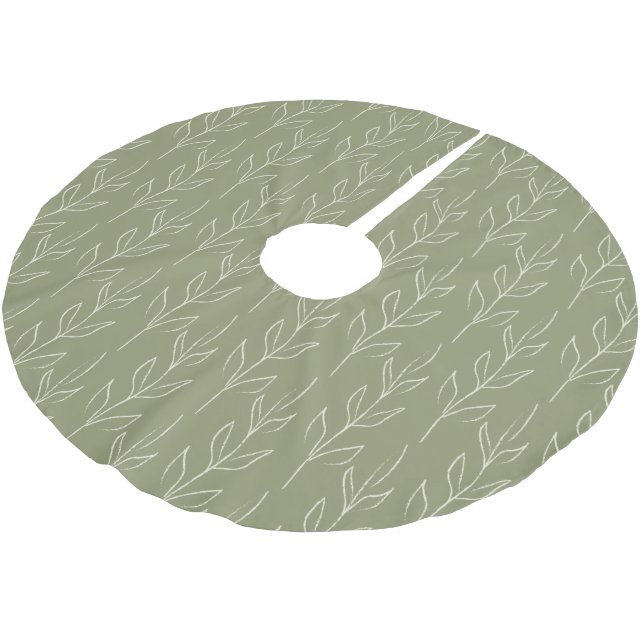 Stylish Rustic Botanical in Sage Green  Brushed Polyester Tree Skirt (Angled)