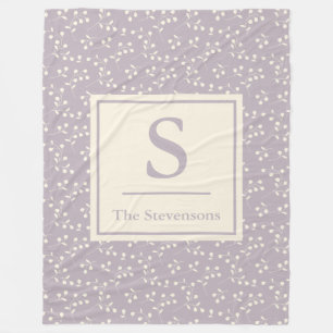 Stylish Rustic Botanical Pattern Lilac Monogrammed Fleece Blanket