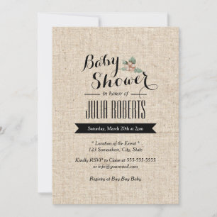 Stylish Rustic Burlap Texture Baby Shower Invitation