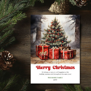 Stylish rustic Christmas scene classic greeting  Holiday Card