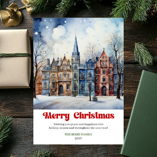 Stylish rustic Christmas scene festive red green  Holiday Card