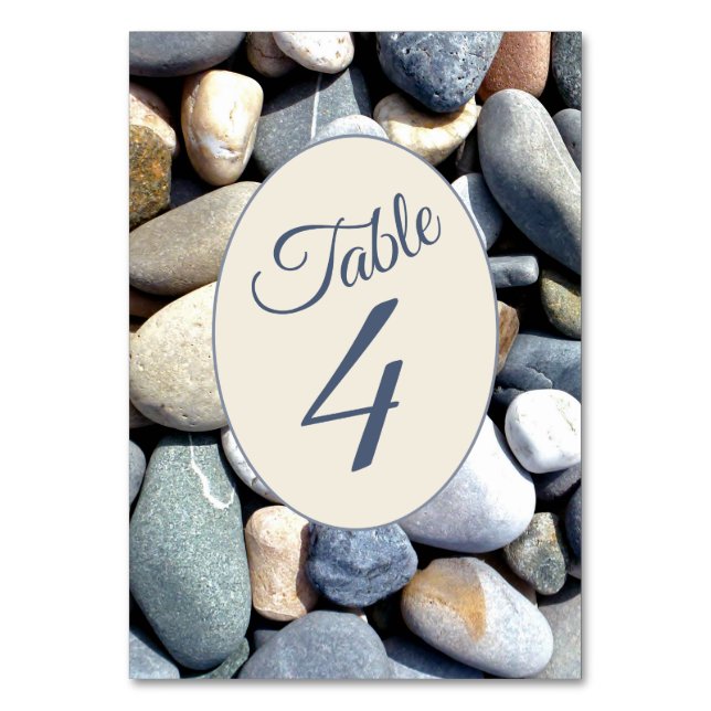 Stylish Rustic Colourful Beach Pebbles TABLE 4 Number (Front)