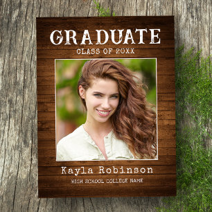 Stylish Rustic Country Wood Plank Photo Graduation Postcard