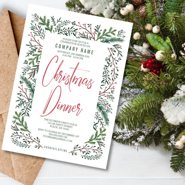 Stylish Rustic Green Christmas Holiday Party Invitation (Stylish Rustic Green Christmas Holiday Party Invitation)