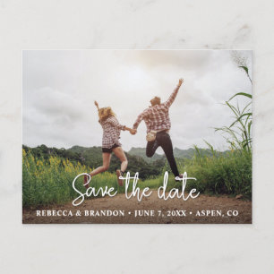Stylish Rustic Handwritten Save The Date Photo Postcard