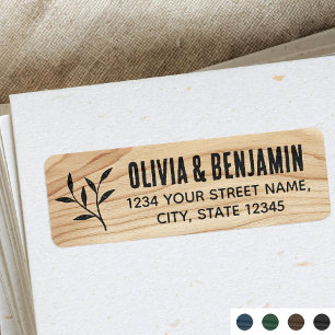 Stylish Rustic Leaf Woodgrain Black Return Address Label