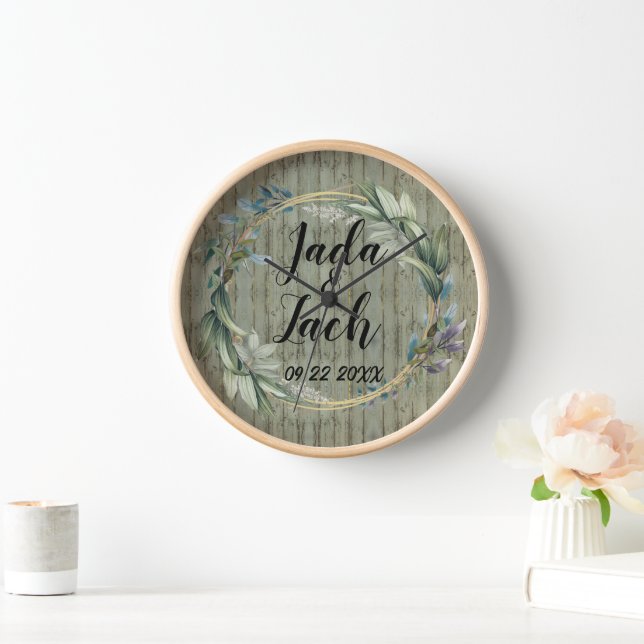 Stylish Rustic Leafy Wreath Wedding Clock (Home)