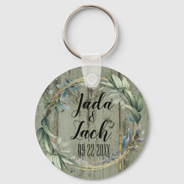 Stylish Rustic Leafy  Wreath Wedding    Key Ring (Front)