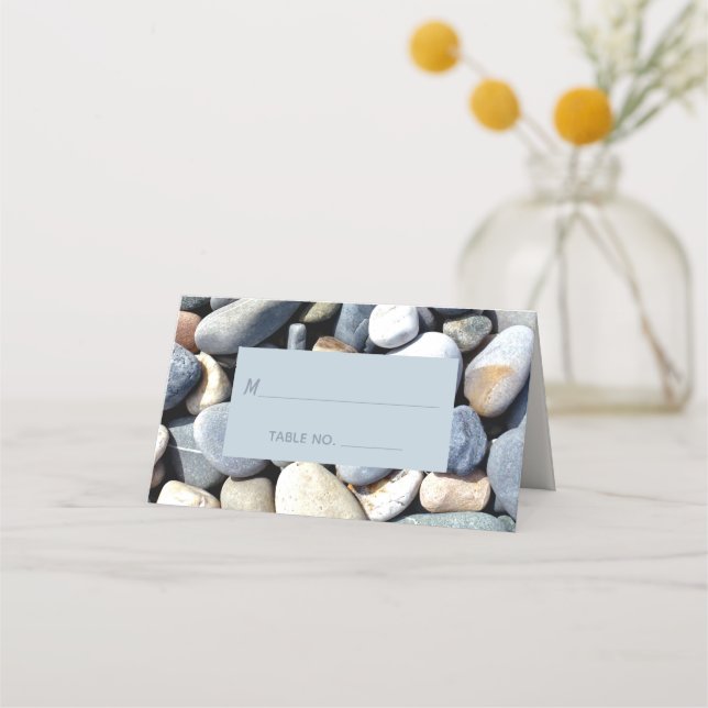 Stylish Rustic Name Modern Unusual Pebbles Wedding Place Card (Front)
