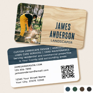 Stylish Rustic Photo Woodgrain Blue Modern Business Card