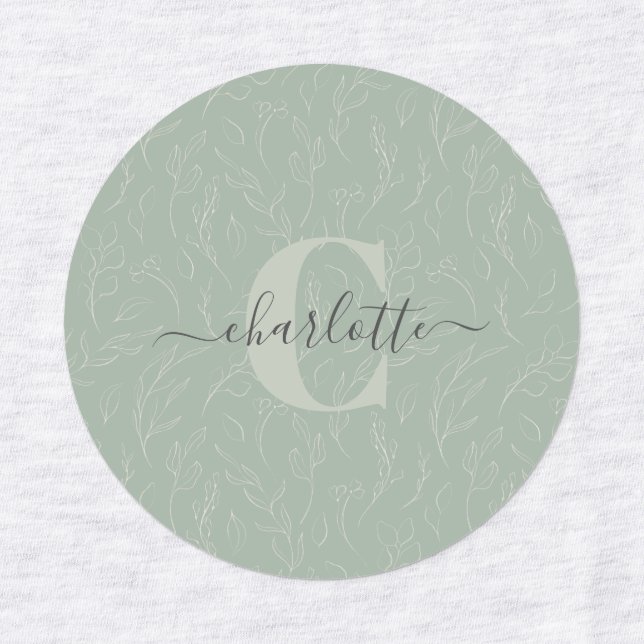 Stylish Rustic Sage Green Botanical Floral Name    (Design 1)