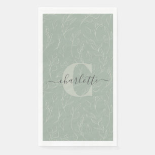 Stylish Rustic Sage Green Botanical Floral Name Napkin