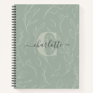 Stylish Rustic Sage Green Botanical Floral Name  Notebook