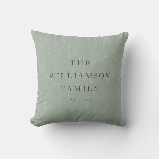 Stylish Rustic Sage Green Botanical Personalised  Cushion (Front)