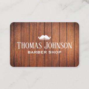 Stylish Rustic Wooden Barber Shop Business Card