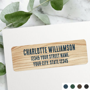 Stylish Rustic Woodgrain Blue Return Address Label