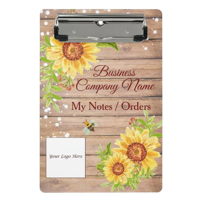 Stylish Rustic Yellow Sunflower Business Mini Clipboard (Front)