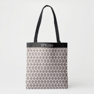 Stylish sacred geometry pattern on beige & brown tote bag