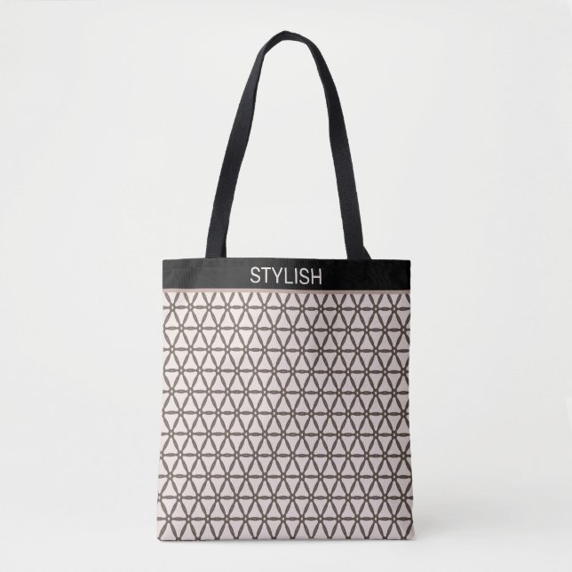 Stylish sacred geometry pattern on beige & brown tote bag (Front)