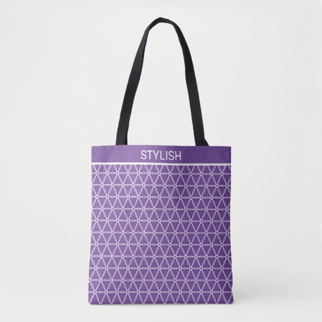 Stylish sacred geometry pattern on violet & white tote bag (Front)
