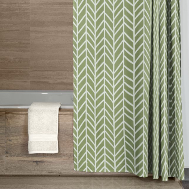 Stylish Sage Green Boho Herringbone Pattern Shower Curtain (Creator Uploaded)