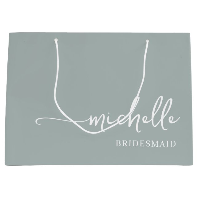 Stylish Sage Green Chic Monogram Script Large Gift Bag (Front)