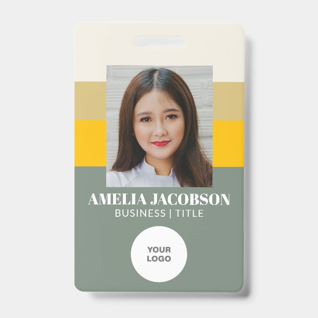 Stylish Sage Green Employee Photo ID and Logo Badge (Front)