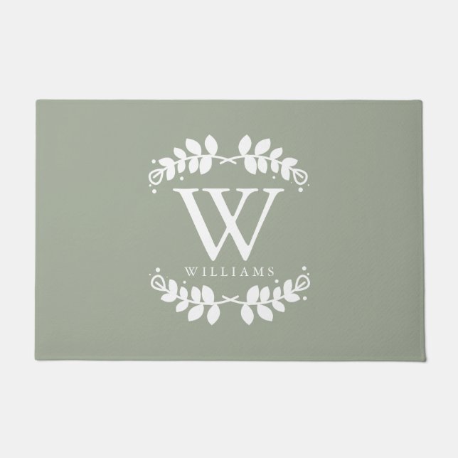 Stylish Sage Green Family Monogram Doormat (Front)