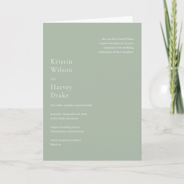 Stylish Sage Green Modern Wedding Invitation (Front)