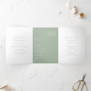 Stylish Sage Green Modern Wedding Tri-Fold Invitation