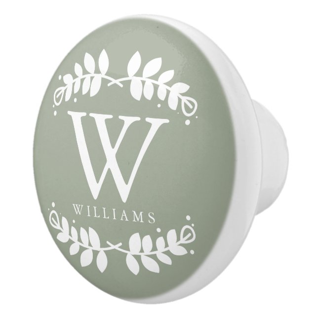 Stylish Sage Green Monogram Ceramic Knob (Right)
