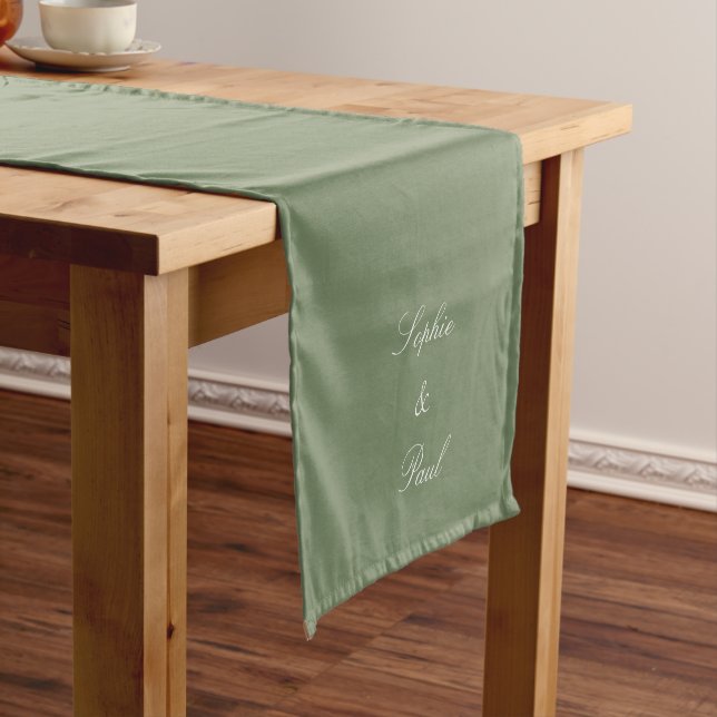Stylish Sage Green Wedding Table Runner (In Situ)