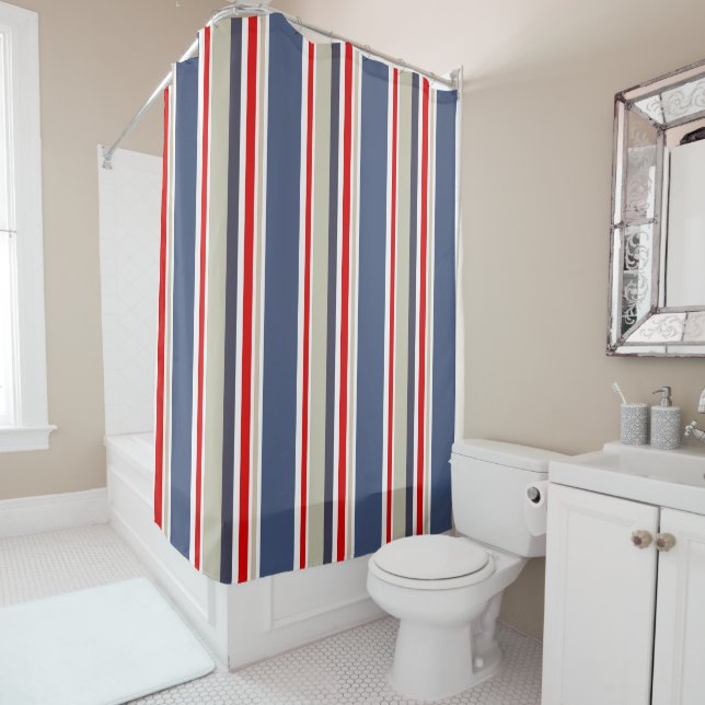 Stylish Sailor Stripe Nautical Themed Shower Curtain (In Situ)