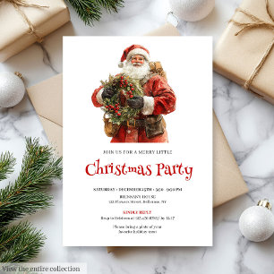 Stylish Santa Claus Pine Wreath Holiday Dinner Invitation