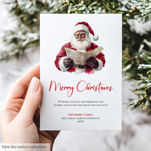 Stylish Santa Claus Trendy Simple Watercolor Card (Stylish Santa Claus Trendy Simple Watercolor Holiday)