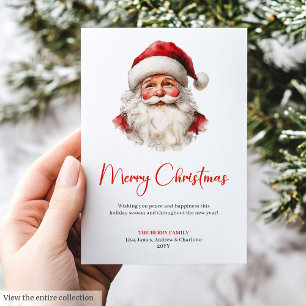 Stylish Santa Claus Watercolor Christmas Greeting Holiday Card