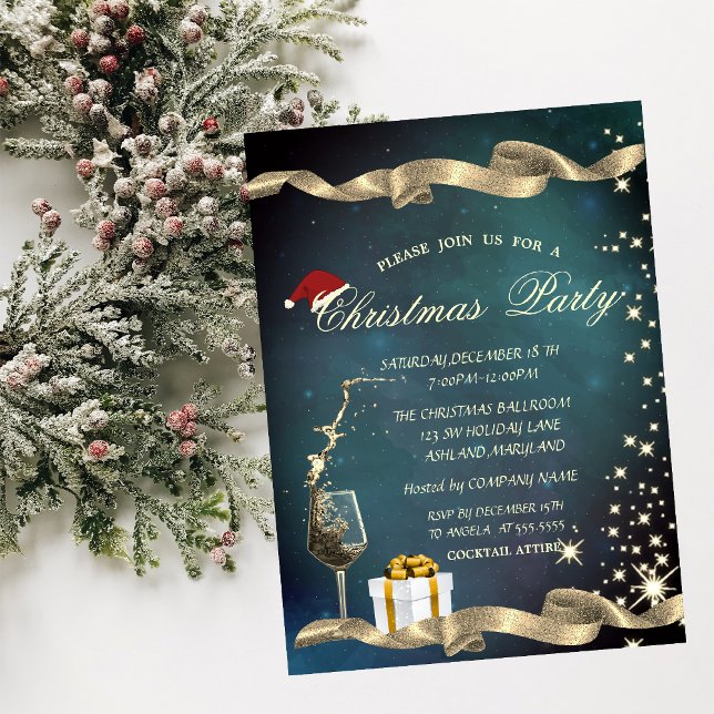 Stylish Santa Hat,Glass,Corporate Christmas Party Invitation (Creator Uploaded)