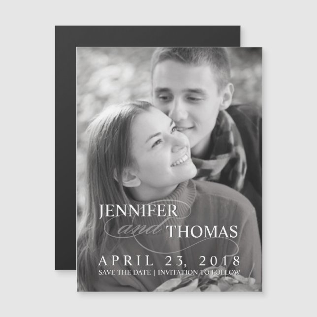 Stylish Save the Date Personalised Photo Wedding Magnetic Invitation (Front/Back)