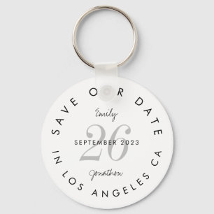 Stylish Save the Date Tinted Day Black Text Names Key Ring