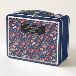 Stylish Scandinavian Animal Pattern Name Metal Lunch Box