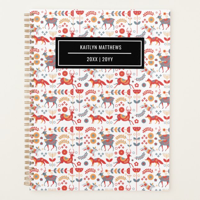 Stylish Scandinavian Animal Pattern Name Planner (Front)