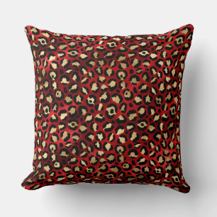 Stylish Scarlet Red and Gold Foil Leopard Spots Cushion