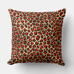 Stylish Scarlet Red and Gold Foil Leopard Spots Cushion